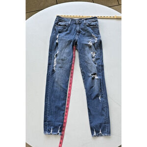 Bridge By Gly Distressed Ankle Skinny Jean Cut Off Frayed Hole Mid Rise Pant 29"